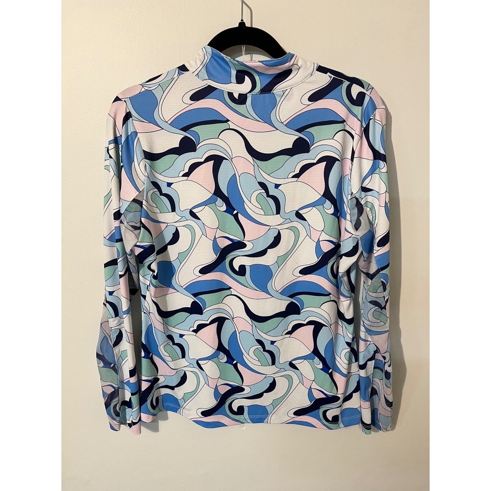Gotta by Gottex Womens Abstract Swirl Quarter Zip Sun Shirt Blue Pink Green M - Picture 5 of 5